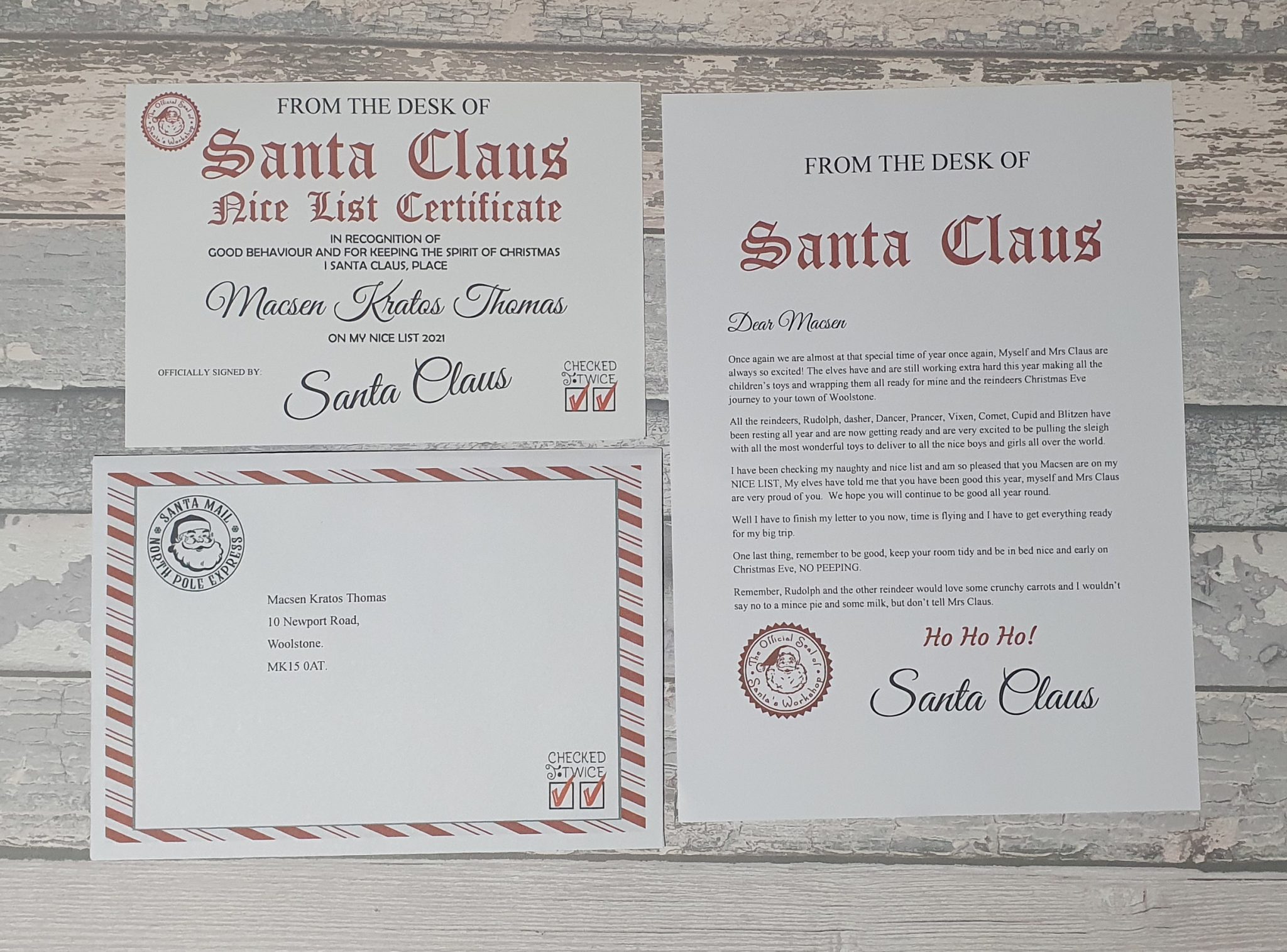 Personalised Letter from Santa Claus & Nice List Certificate