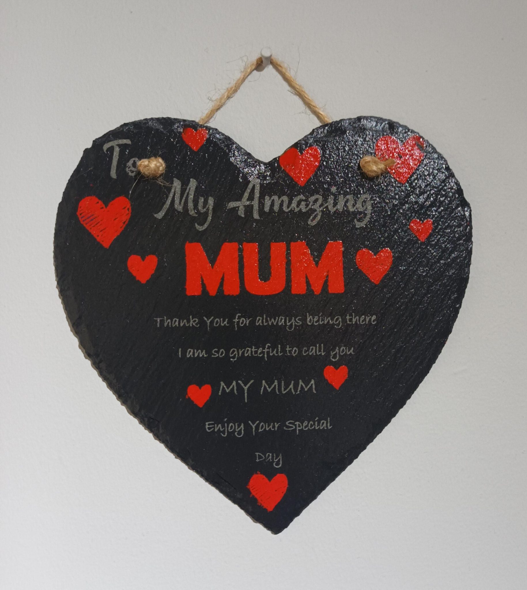 Personalised ‘My Amazing’ Slate Hanging Heart Sign, Birthday Gift For Mum, Present Nan, Mother’s Gift, Gift from Child to Mum