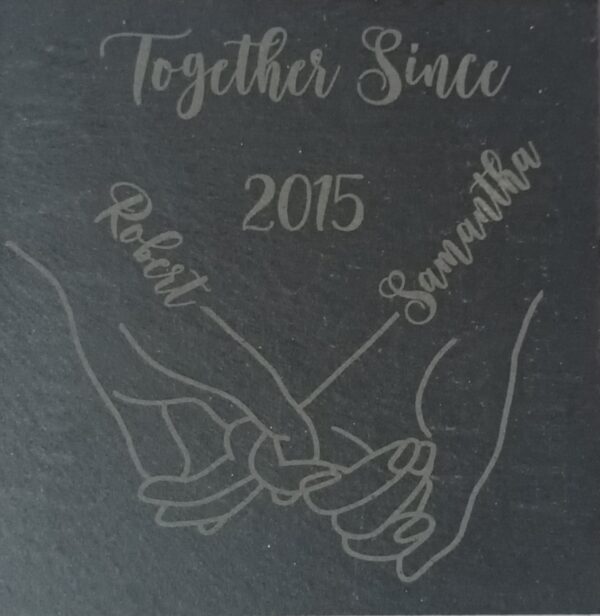 Together Since Personalised Slate Coaster Holding Hands - Image 2