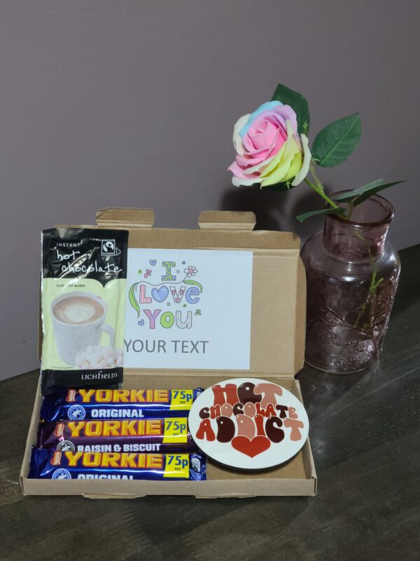 Yorkie Chocolate, Hot Cocolate & Coaster Gift Set, Christmas Gifts, Personalised Letterbox Selection Box | Treat Box, Birthday Present, Hug in a box - Image 4