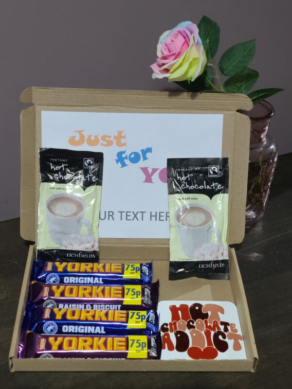 Yorkie Chocolate, Hot Cocolate & Coaster Gift Set, Christmas Gifts, Personalised Letterbox Selection Box | Treat Box, Birthday Present, Hug in a box - Image 3