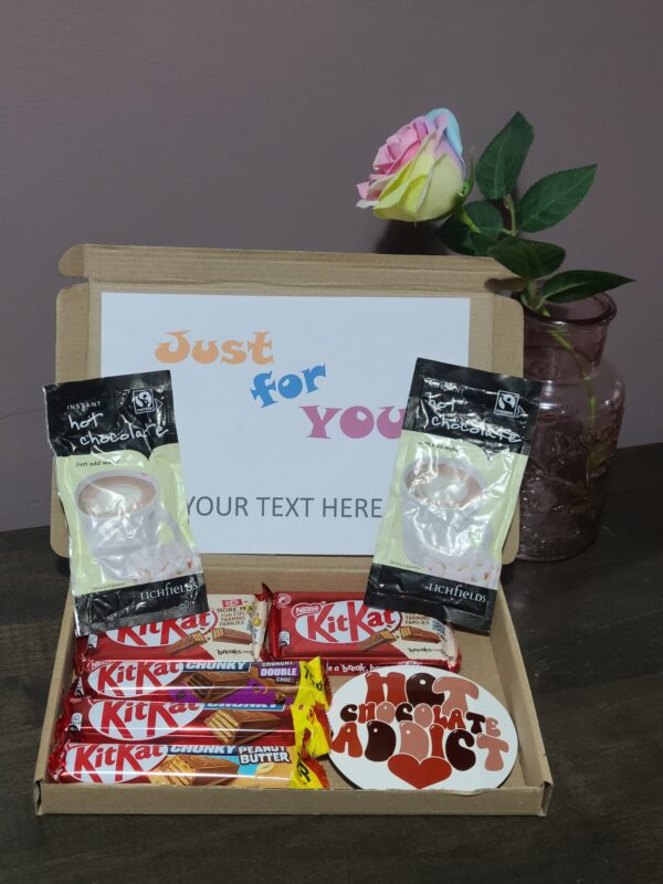 KitKat Chocolate, Hot Chocolate & Coaster Gift Set, Christmas Gifts, Personalised Letterbox Selection Box | Treat Box, Birthday Present, Hug in a box